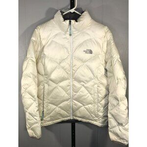 The North Face 550 Goose Down Puffer Jacket LG White Quilted Womens Zip Up Coat
